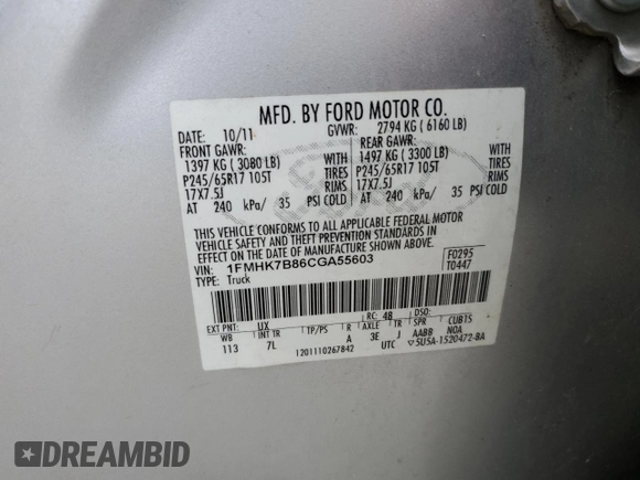 2012 Ford Explorer with VIN 1FMHK7B86CGA55603, listed as a Copart auction lot 54151925 with 217,964 mi miles and Salvage title. Bid and sale history available at DreamBid. Image 13.
