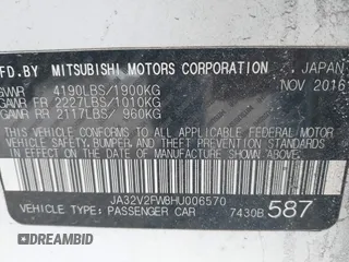 2017 Mitsubishi Lancer ES with VIN JA32V2FW8HU006570, listed as a IAAI auction lot 41366177 with 138,247 mi miles. Bid and sale history available at carsss.com. Image 9.