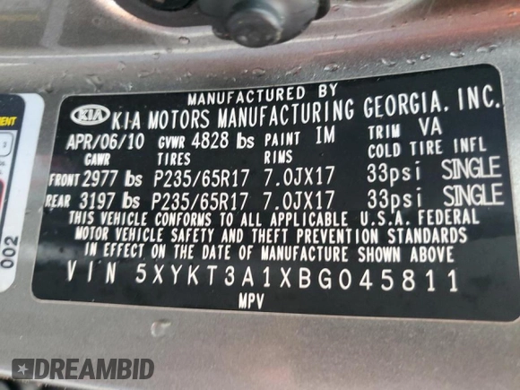 2011 Kia Sorento LX with VIN 5XYKT3A1XBG045811, listed as a Copart auction lot 44232825 with 0 mi miles and Non Repairable. Bid and sale history available at carsss.com. Image 12.