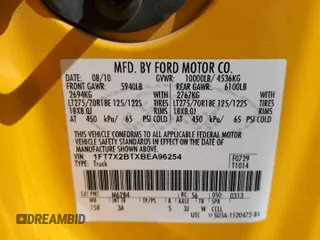 2011 Ford F-250 XL with VIN 1FT7X2BTXBEA96254, listed as a Copart auction lot 56044375 with 324,139 mi miles and Salvage title. Bid and sale history available at DreamBid. Image 12.