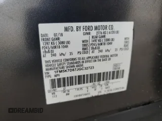 2018 Ford Explorer XLT z VIN 1FM5K7D87JGC32723, wystawiony jako Copart lot #51791465 z przebiegiem 121 053 mil mil oraz Szkoda całkowita • Salvage title. Historia ofert i sprzedaży dostępna na DreamBid. Obrazek 15.