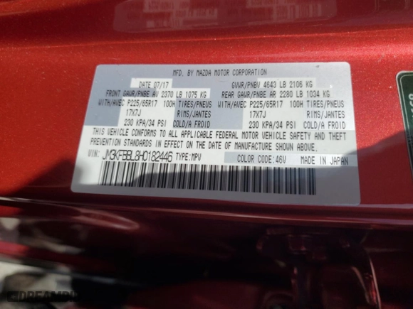 2017 Mazda CX-5 Sport with VIN JM3KFBBL8H0182446, listed as a Copart auction lot 50729745 with 73,391 mi miles and Non Repairable. Bid and sale history available at carsss.com. Image 14.