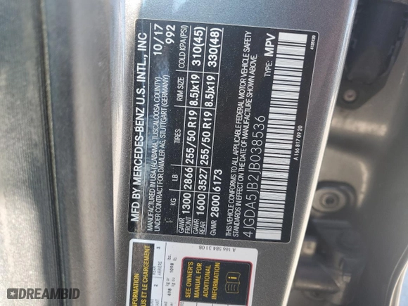 2018 Mercedes-Benz GLE with VIN 4JGDA5JB2JB038536, listed as a Copart auction lot 46726935 with NaN miles and Salvage Title. Bid and sale history available at carsss.com. Image 12.
