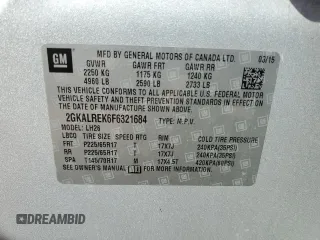 2015 GMC Terrain SLE with VIN 2GKALREK6F6321684, listed as a Copart auction lot 49690395 with 156,322 mi miles and Clean Title. Bid and sale history available at DreamBid. Image 13.