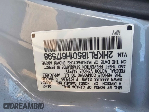 2001 Honda Odyssey LX with VIN 2HKRL18501H617598, listed as a Copart auction lot 65471805 with 125,298 mi miles and Clean title. Bid and sale history available at DreamBid. Image 10.