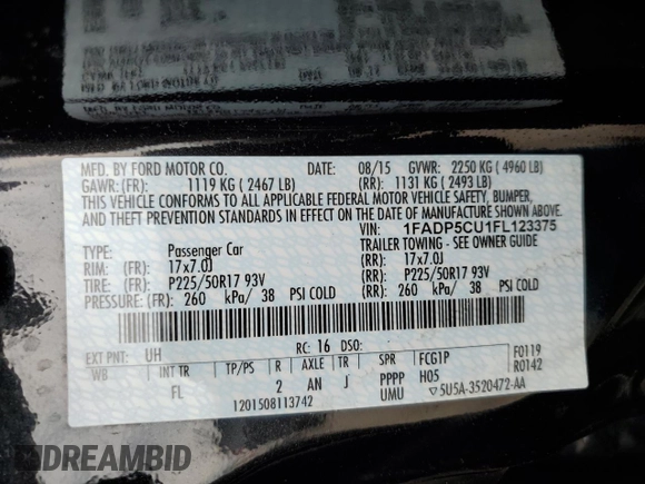 2015 Ford C-Max Energi SEL with VIN 1FADP5CU1FL123375, listed as a Copart auction lot 65252763 with 102,219 mi miles. Bid and sale history available at carsss.com. Image 14.