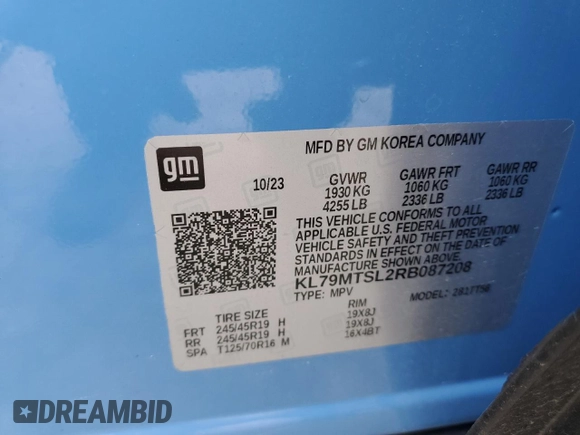 2024 Chevrolet TrailBlazer RS with VIN KL79MTSL2RB087208, listed as a Copart auction lot 66379074 with Not Provided miles and Salvage Title. Bid and sale history available at DreamBid. Image 15.