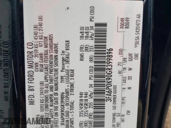 2016 Ford Fusion Titanium z VIN 3FA6P0K90GR399896, wystawiony jako Copart lot #63504265 z przebiegiem 37 066 mil mil oraz Szkoda całkowita • Salvage title. Historia ofert i sprzedaży dostępna na DreamBid. Obrazek 12.