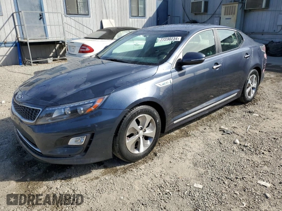 2015 Kia Optima Hybrid with VIN KNAGM4AD6F5083454, listed as a Copart auction lot 77230234 with 138,087 mi miles and Clean Title. Bid and sale history available at carsss.com. Image 1.