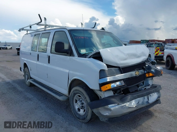2021 Chevrolet Express Cargo with VIN 1GCWGAFP5M1258210, listed as a IAAI auction lot 42378121 with 50,438 mi miles and . Bid and sale history available at DreamBid. Image 1.
