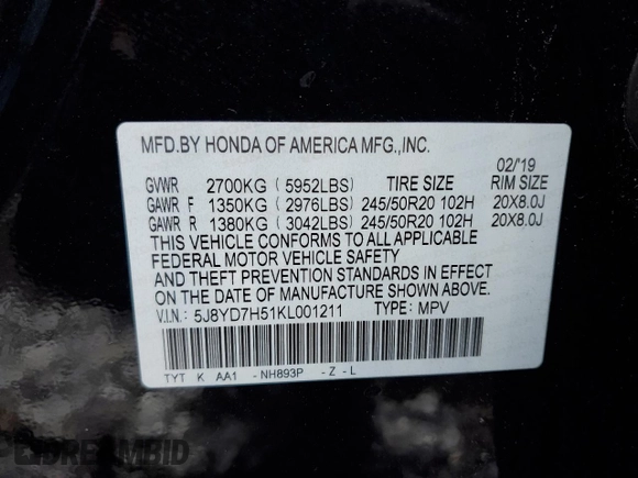 2019 Acura MDX Sport Hybrid w/Technology Pkg with VIN 5J8YD7H51KL001211, listed as a Copart auction lot 83173544 with 83,942 mi miles and Salvage Title. Bid and sale history available at carsss.com. Image 16.