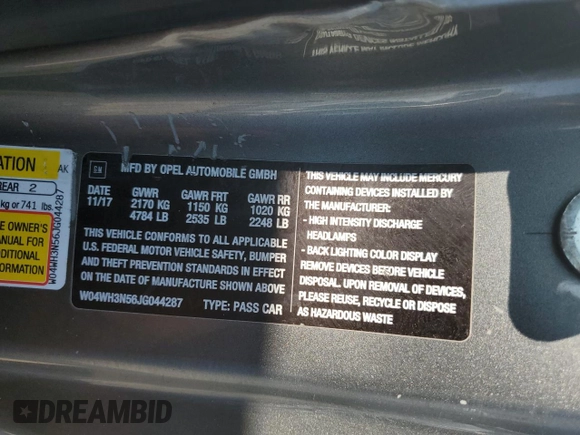 2018 Buick Cascada Premium with VIN W04WH3N56JG044287, listed as a Copart auction lot 72428824 with 60,309 mi miles and Salvage title. Bid and sale history available at DreamBid. Image 14.