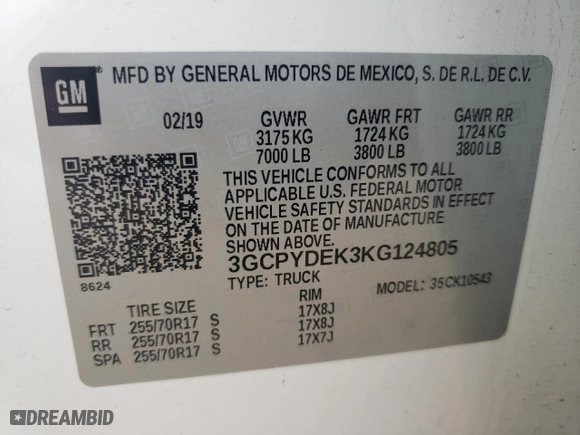 2019 Chevrolet Silverado 1500 LT with VIN 3GCPYDEK3KG124805, listed as a Copart auction lot 51585145 with 90,579 mi miles and Salvage Title. Bid and sale history available at carsss.com. Image 12.