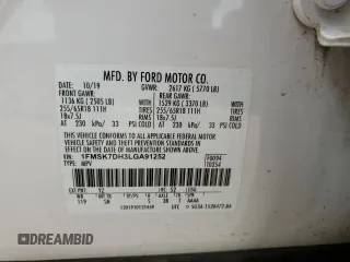 2020 Ford Explorer XLT z VIN 1FMSK7DH3LGA91252, wystawiony jako Copart lot #53439885 z przebiegiem 49 644 mil mil oraz Szkody całkowita. Historia ofert i sprzedaży dostępna na DreamBid. Obrazek 12.