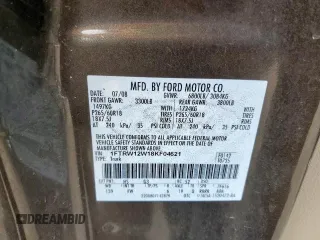 2008 Ford F-150 XL with VIN 1FTRW12W18KF04621, listed as a Copart auction lot 62176355 with 195,577 mi miles and Salvage title. Bid and sale history available at DreamBid. Image 12.