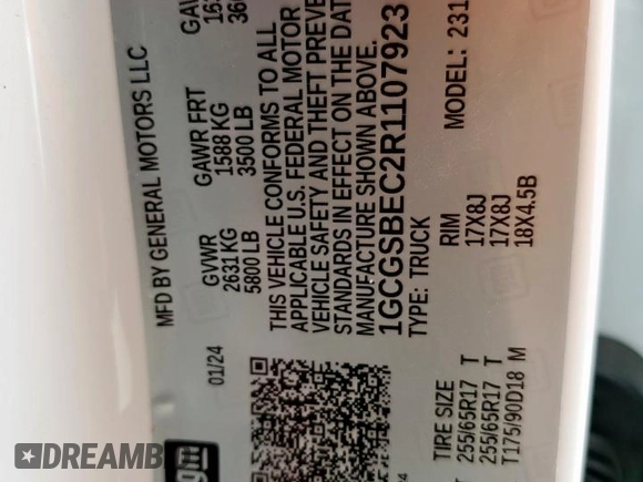 2024 Chevrolet Colorado 2WD Work Truck with VIN 1GCGSBEC2R1107923, listed as a Copart auction lot 58569805 with 32,419 mi miles and Salvage title. Bid and sale history available at DreamBid. Image 12.