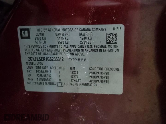 2016 GMC Terrain SLE with VIN 2GKFLSEK1G6235312, listed as a Copart auction lot 45561385 with 71,476 mi miles and Salvage Title. Bid and sale history available at carsss.com. Image 13.