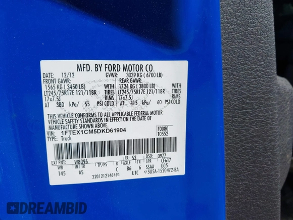 2013 Ford F-150 XL with VIN 1FTEX1CM5DKD61904, listed as a IAAI auction lot 41935791 with 106,156 mi miles and . Bid and sale history available at DreamBid. Image 9.