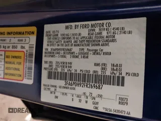 2015 Ford Fusion SE with VIN 3FA6P0H92FR269687, listed as a IAAI auction lot 41906691 with 141,942 mi miles and . Bid and sale history available at DreamBid. Image 9.