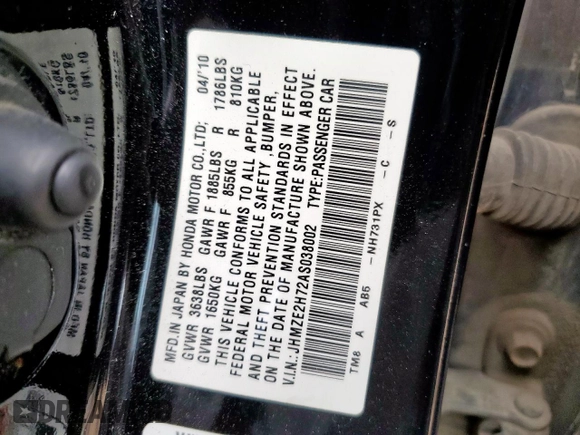2010 Honda Insight EX z VIN JHMZE2H72AS038002, wystawiony jako Copart lot #58484365 z przebiegiem 178 670 mil mil oraz Szkoda całkowita • Salvage title. Historia ofert i sprzedaży dostępna na DreamBid. Obrazek 12.