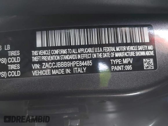 2017 Jeep Renegade Latitude with VIN ZACCJBBB9HPE84485, listed as a IAAI auction lot 41274233 with 85,176 mi miles. Bid and sale history available at carsss.com. Image 9.