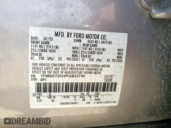 2023 Ford Explorer XLT с VIN 1FMSK7DH3PGB33750, выставлен на аукционе Copart как лот 59769275 с пробегом 17 233 миль миль и Чистый • Clean title. История ставок и продаж доступна на DreamBid. Изображение 13.