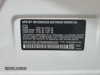 2021 BMW 5 Series 540i with VIN WBA53BJ02MWW89420, listed as a Copart auction lot 47662075 with 58,680 mi miles and Salvage Title. Bid and sale history available at DreamBid. Image 12.