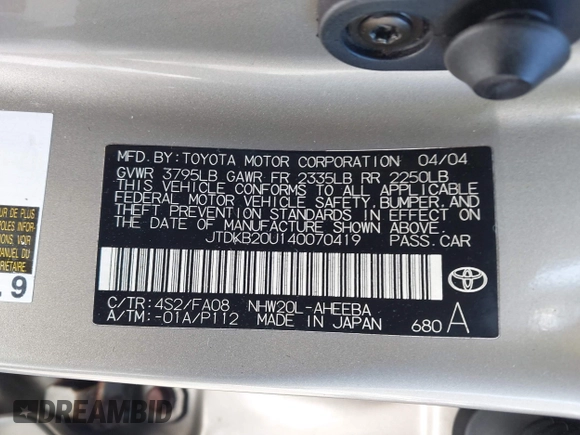 2004 Toyota Prius z VIN JTDKB20U140070419, wystawiony jako IAAI lot #41985652 z przebiegiem 227 401 mil mil oraz . Historia ofert i sprzedaży dostępna na DreamBid. Obrazek 9.