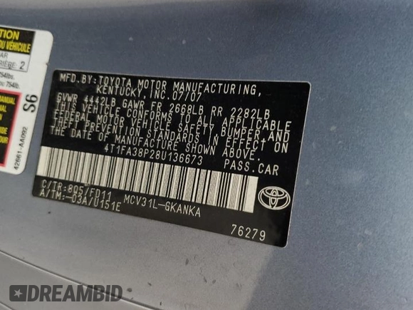 2008 Toyota Solara SE with VIN 4T1FA38P28U136673, listed as a Copart auction lot 76382654 with Not Provided miles and Salvage Title. Bid and sale history available at DreamBid. Image 12.
