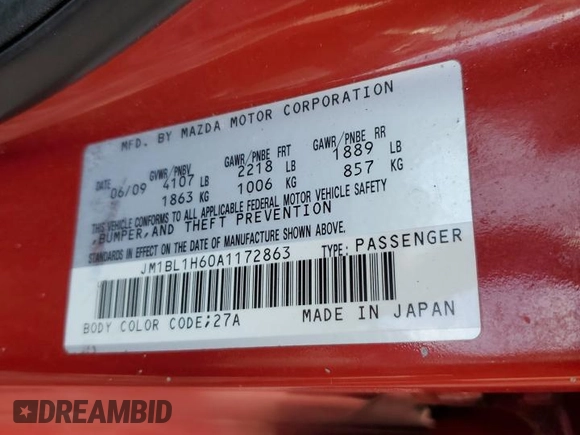 2010 Mazda 3 S Sport with VIN JM1BL1H60A1172863, listed as a Copart auction lot 50200745 with 179,079 mi miles and Salvage Title. Bid and sale history available at DreamBid. Image 13.