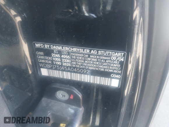 2005 Mercedes-Benz CL 500 z VIN WDBPJ75J45A045092, wystawiony jako IAAI lot #42159519 z przebiegiem Nie podano mil oraz . Historia ofert i sprzedaży dostępna na DreamBid. Obrazek 9.