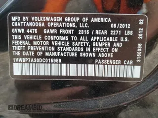 2013 Volkswagen Passat SE z VIN 1VWBP7A30DC015959, wystawiony jako Copart lot #50641475 z przebiegiem 166 693 mil mil oraz Szkoda całkowita • Salvage title. Historia ofert i sprzedaży dostępna na DreamBid. Obrazek 14.