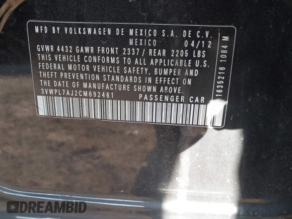 2012 Volkswagen Jetta TDI w/Sunroof с VIN 3VWPL7AJ2CM692461, выставлен на аукционе IAAI как лот 41379125 с пробегом 161 168 миль миль и . История ставок и продаж доступна на DreamBid. Изображение 9.