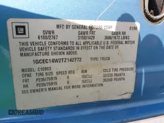 1996 Chevrolet Silverado 1500 with VIN 1GCEC14W2TZ142772, listed as a IAAI auction lot 41986326 with 249,738 mi miles and . Bid and sale history available at DreamBid. Image 9.