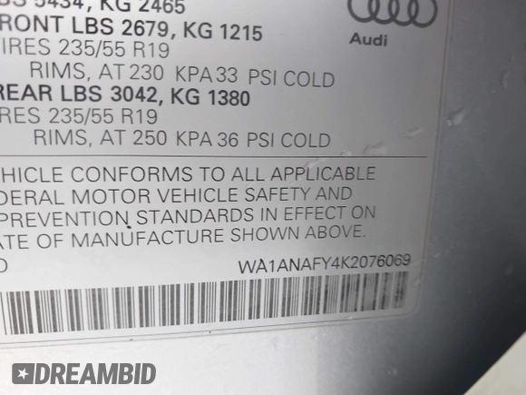 2019 Audi Q5 Premium with VIN WA1ANAFY4K2076069, listed as a IAAI auction lot 41793929 with 51,438 mi miles and . Bid and sale history available at DreamBid. Image 9.