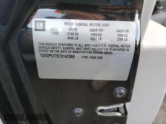 2007 Cadillac CTS with VIN 1G6DP577X70147369, listed as a Copart auction lot 76034654 with 46,562 mi miles and Non Repairable. Bid and sale history available at carsss.com. Image 13.