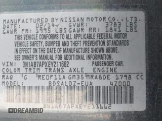 2014 Nissan Sentra SV with VIN 3N1AB7APXEY211662, listed as a IAAI auction lot 41689581 with 100,269 mi miles and . Bid and sale history available at DreamBid. Image 9.