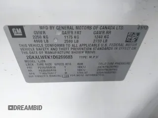 2013 GMC Terrain SLT with VIN 2GKALWEK1D6269683, listed as a IAAI auction lot 42355933 with 99,715 mi miles and . Bid and sale history available at DreamBid. Image 9.