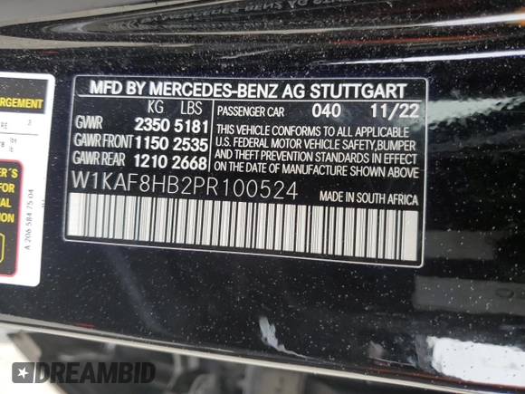2023 Mercedes-Benz C 43 AMG z VIN W1KAF8HB2PR100524, wystawiony jako Copart lot #52094134 z przebiegiem 11 335 mil mil oraz Szkoda całkowita • Salvage title. Historia ofert i sprzedaży dostępna na DreamBid. Obrazek 12.