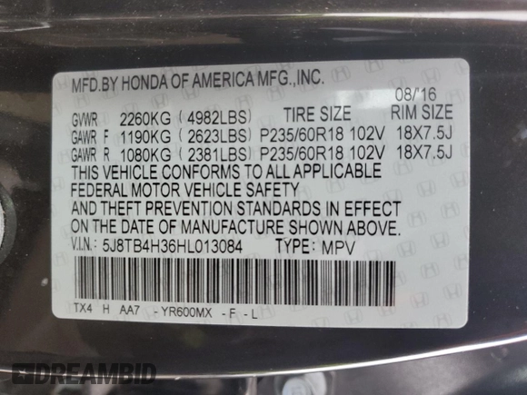 2017 Acura RDX with VIN 5J8TB4H36HL013084, listed as a Copart auction lot 47700725 with 125,752 mi miles and Salvage Title. Bid and sale history available at carsss.com. Image 13.