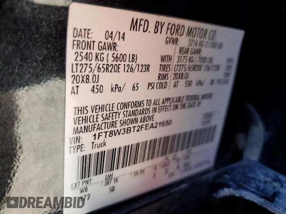 2015 Ford F-350 Platinum z VIN 1FT8W3BT2FEA21650, wystawiony jako Copart lot #54044925 z przebiegiem 270 987 mil mil oraz Szkoda całkowita • Salvage title. Historia ofert i sprzedaży dostępna na DreamBid. Obrazek 12.