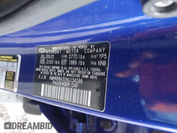 2022 Hyundai Venue SE with VIN KMHRB8A30NU134088, listed as a IAAI auction lot 41400433 with 47,081 mi miles and . Bid and sale history available at DreamBid. Image 9.