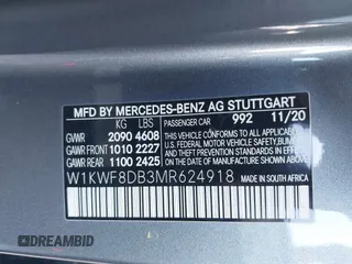 2021 Mercedes-Benz C 300 with VIN W1KWF8DB3MR624918, listed as a IAAI auction lot 41739988 with 63,321 mi miles and . Bid and sale history available at carsss.com. Image 9.