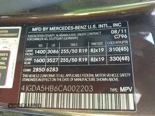 2012 Mercedes-Benz M 350 with VIN 4JGDA5HB6CA002203, listed as a IAAI auction lot 42587288 with 98,738 mi miles and . Bid and sale history available at DreamBid. Image 9.