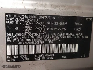 2021 Toyota Venza LE with VIN JTEAAAAH4MJ025989, listed as a IAAI auction lot 41642832 with 34,459 mi miles. Bid and sale history available at carsss.com. Image 9.