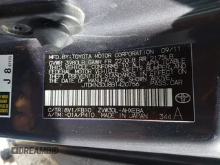 2011 Toyota Prius I with VIN JTDKN3DU8B1420756, listed as a IAAI auction lot 42063792 with 87,172 mi miles and . Bid and sale history available at DreamBid. Image 9.