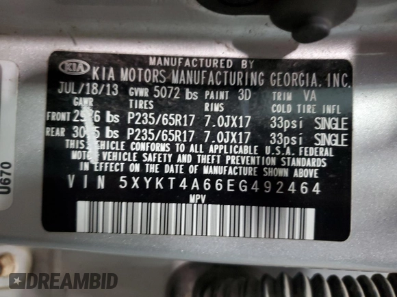 2014 Kia Sorento LX с VIN 5XYKT4A66EG492464, выставлен на аукционе Copart как лот 60675765 с пробегом 145 898 миль миль и Чистый • Clean title. История ставок и продаж доступна на DreamBid. Изображение 13.
