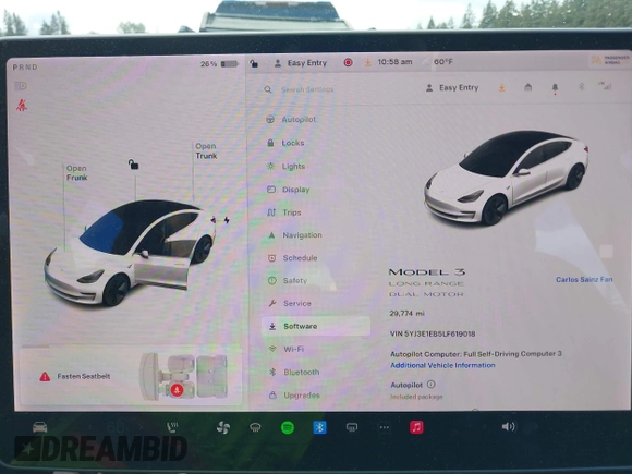 2020 Tesla Model 3 Long Range z VIN 5YJ3E1EB5LF619018, wystawiony jako IAAI lot #42131960 z przebiegiem 29 774 mil mil oraz . Historia ofert i sprzedaży dostępna na DreamBid. Obrazek 18.