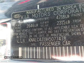 2017 Kia Cadenza Limited with VIN KNALC4J19H5077478, listed as a IAAI auction lot 41514106 with 152,702 mi miles. Bid and sale history available at carsss.com. Image 9.