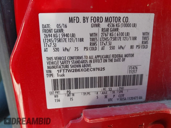 2016 Ford F-250 Lariat с VIN 1FT7W2B6XGEC97625, выставлен на аукционе IAAI как лот 41415812 с пробегом 108 266 миль миль и . История ставок и продаж доступна на DreamBid. Изображение 9.
